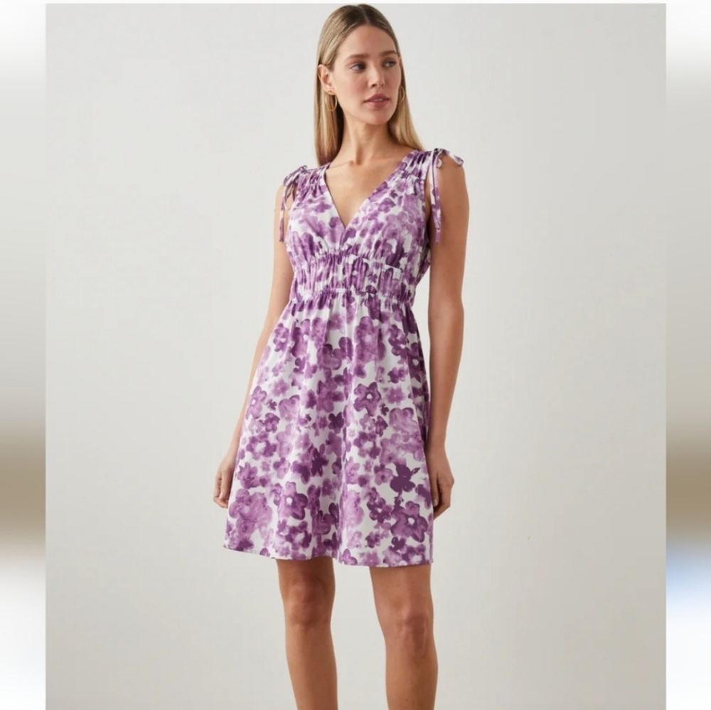 Rails Fay Iris Watercolor Floral Mini Dress Purple White Size S